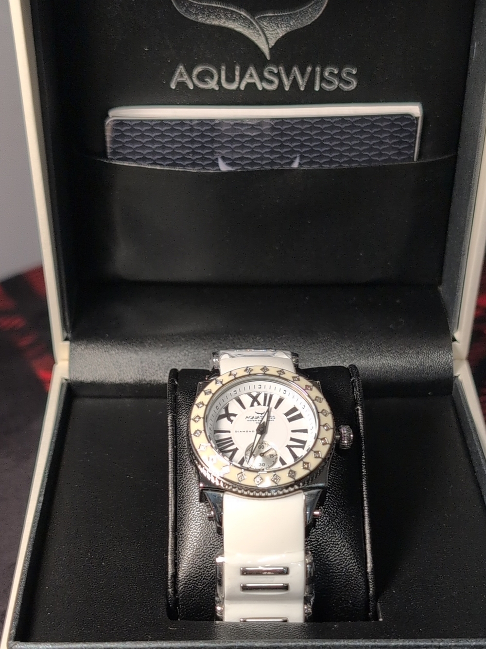 Aquaswiss Swissport 24 Women's Diamond Watch White Strap New In Box Gift